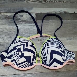5/$25 SALE Victoria's Secret 34D Push-Up Underwire Swim Pink & Neon Trim
